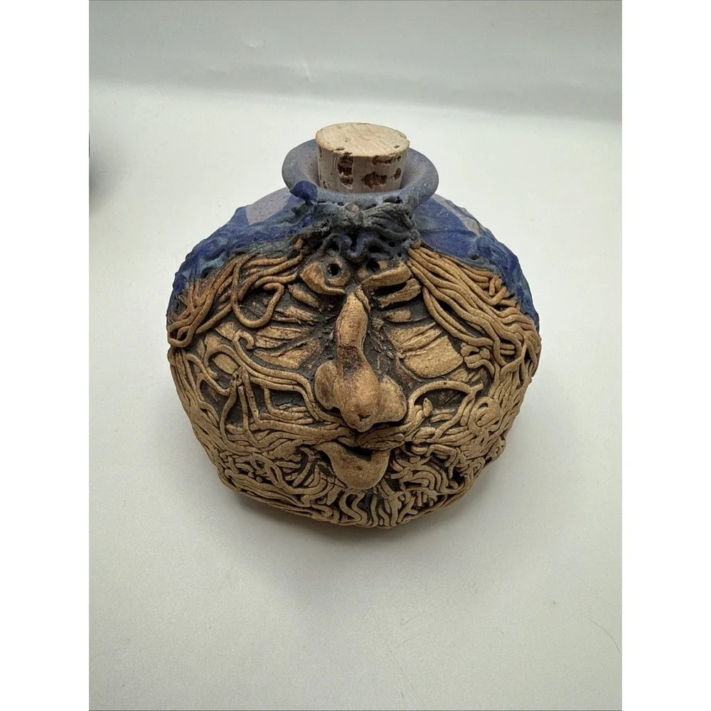 Set Of 3 Fantasy Character Face Jars Patty De Benedet Signed Whimsical Pottery